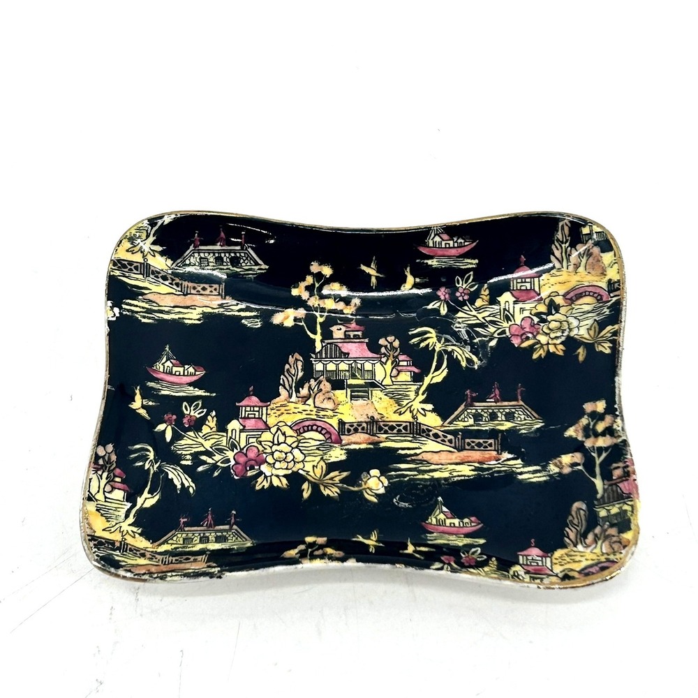 Royal Winton Pekin Grimwades Chinoiserie Pin Tray Trinket Dish Black AsianPagoda